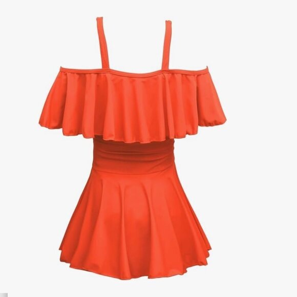 One Piece Flounce Swimsuit Off Shoulder Tummy Control Swimdress - Picture 3 of 8